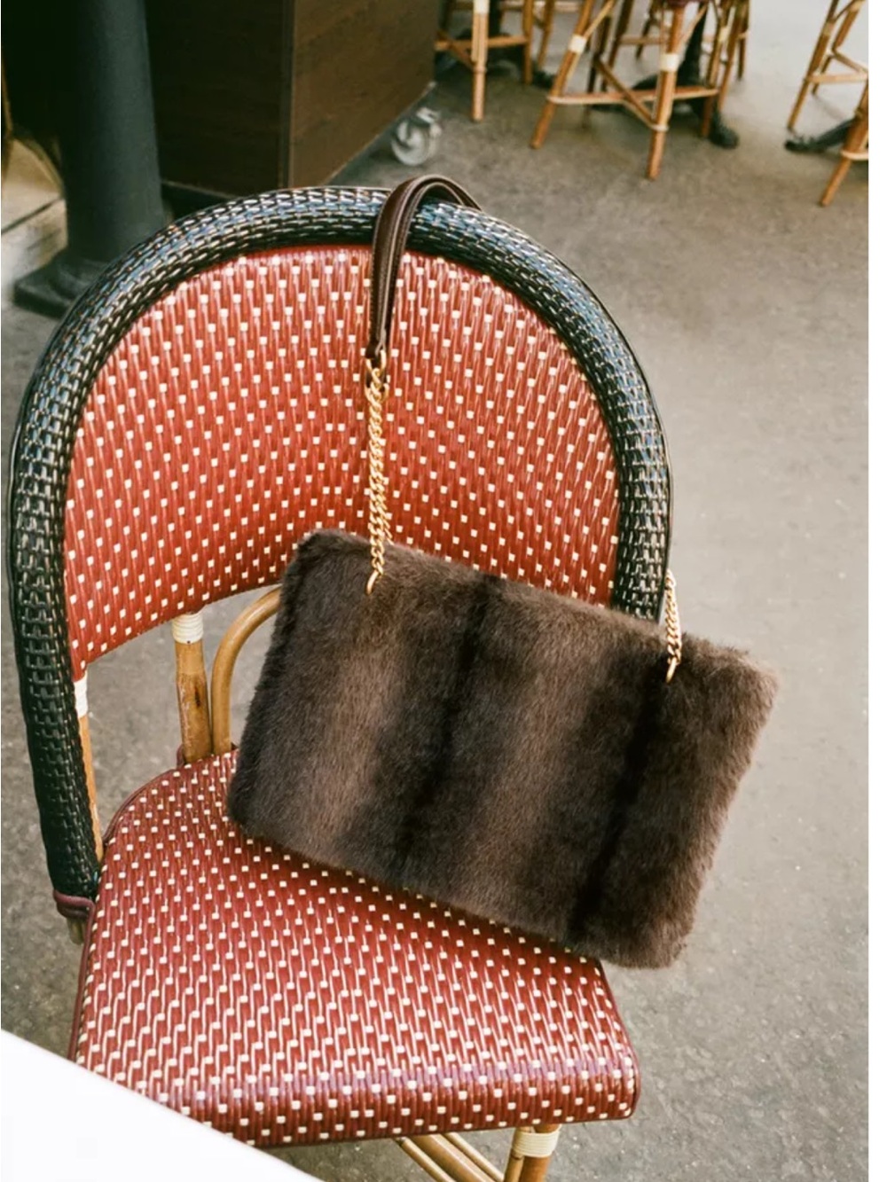 Zara Dark Brown Faux Fur Shoulder Bag with Gold Chain Detail